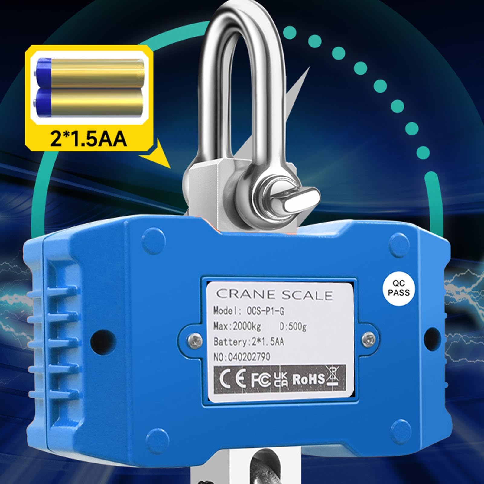 Digitale Kranwaage, 2000 Kg Schwere Industrielle Hängewaage mit Fernbedienung, LCD-Hintergrundbeleuchtung, Geräteschalter, Datenspeicherung, Tara und Zurücksetzen, Kranwaage