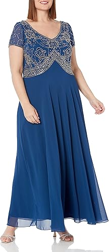 J Kara Vestido de cuentas con cuello en V y cintura imperio para mujer