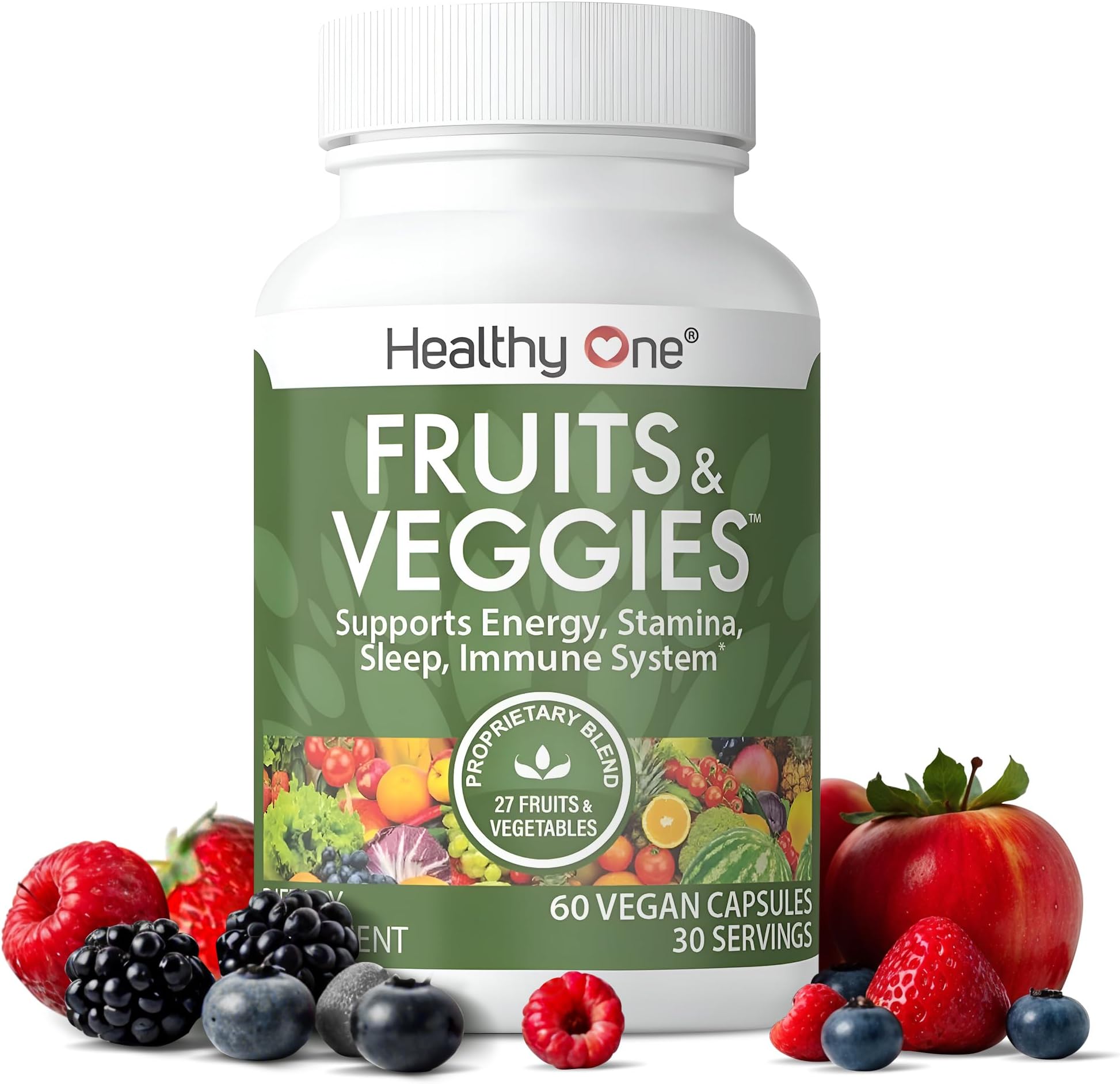 Fruits & Veggies Formula - 27 Premium Whole Foods - Organic Ingredients - Equals 3 Servings of Fruits & Vegetables - Improve Energy, Focus & Immune Function - Fiber - Antioxidants - 60ct (30 Serv)