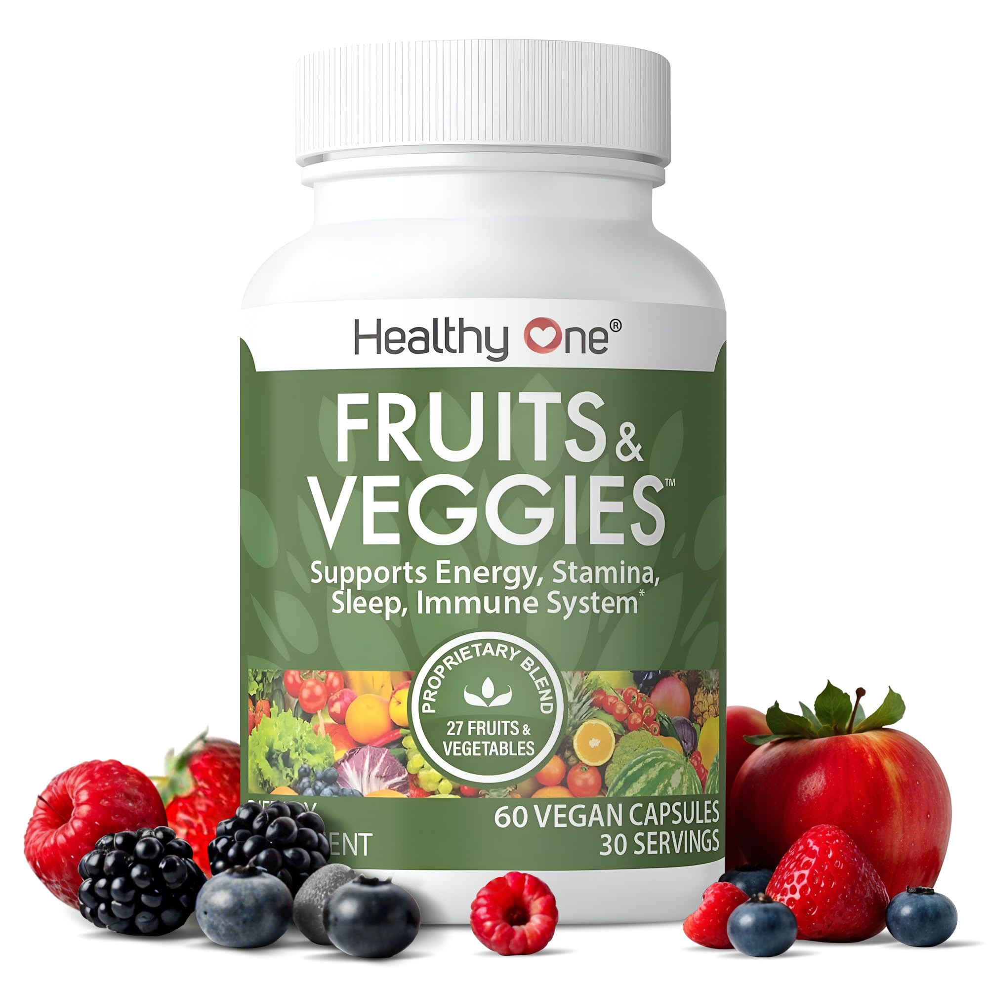 Fruits & Veggies Formula - 27 Premium Whole Foods - Organic Ingredients - Equals 3 Servings of Fruits & Vegetables - Improve Energy, Focus & Immune Function - Fiber - Antioxidants - 60ct (30 Serv)