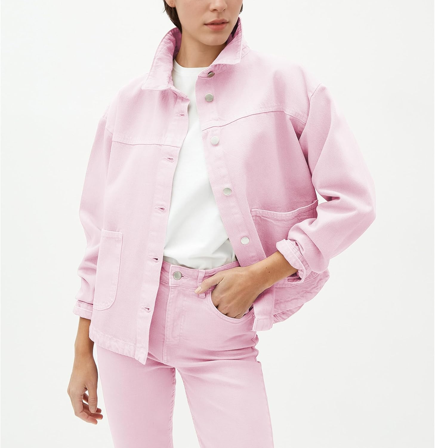 Hixiaohe Jean Jackets for Women Trendy Button Up Denim Shirt Jacket Oversized Long Sleeve Coat Fashion Clothes with Pockets - Image 4