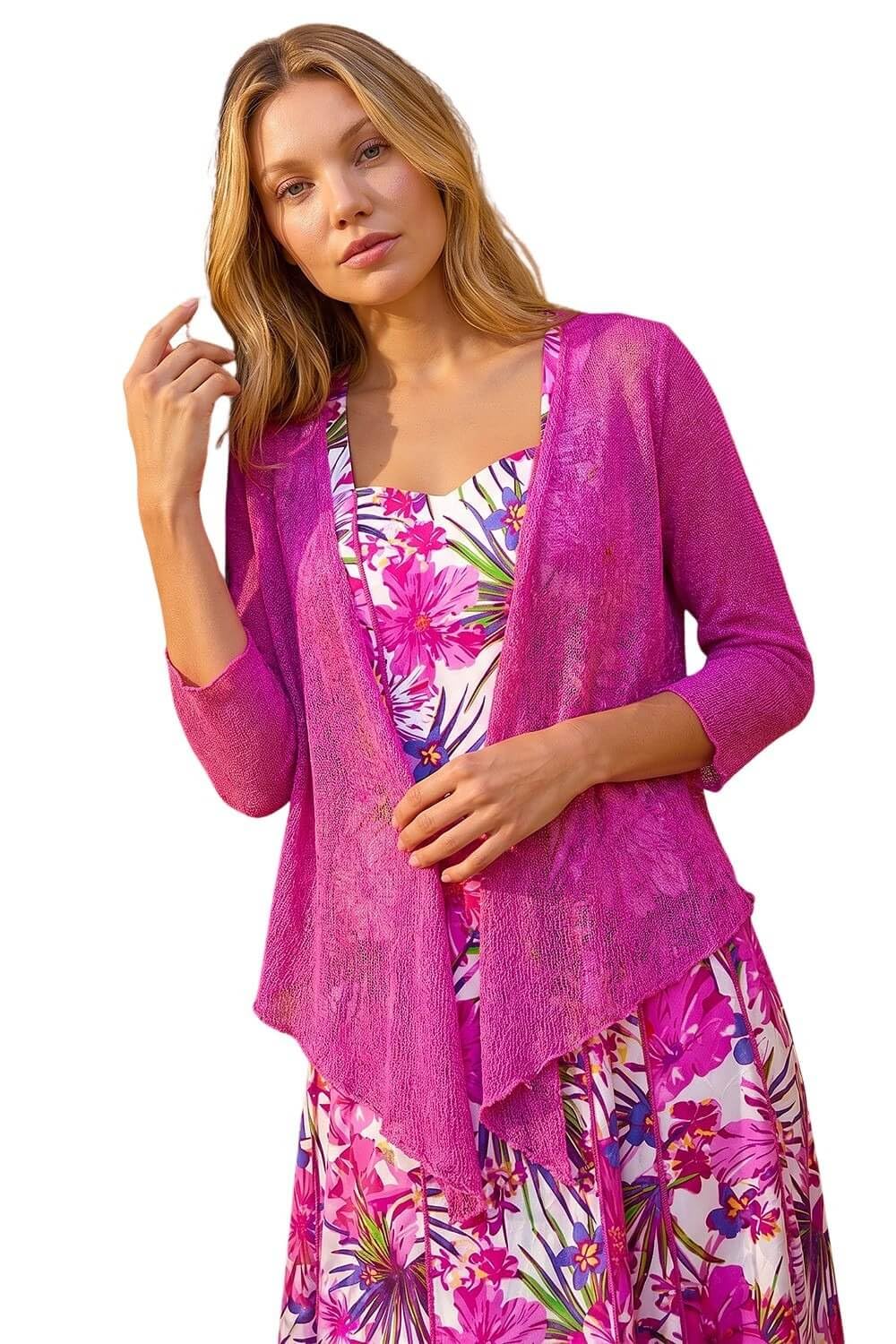 Roman Women's Fuchsia Textured Pointelle Detail Shrug In | : Size 10