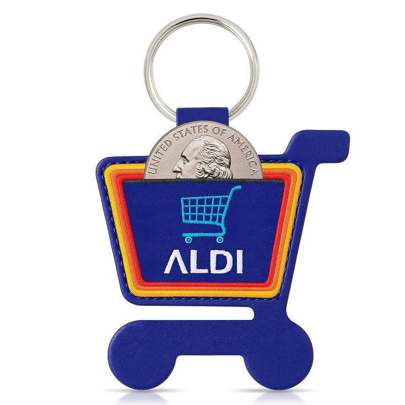 Chaveiro porta-moeda para carrinho de compras Aldi em couro azul