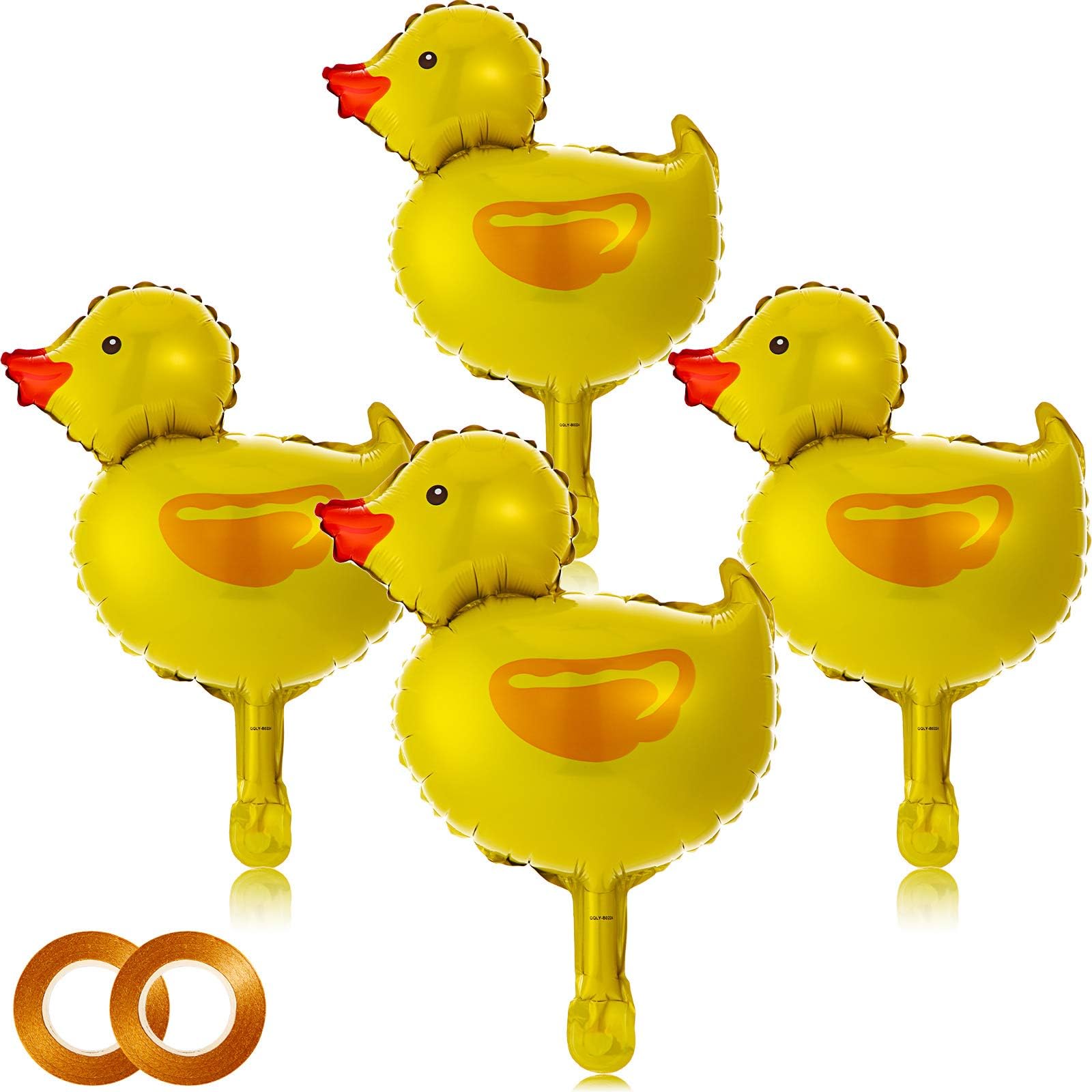 Gejoy 16 Pieces Mini Duck Foil Balloons Farm Animal Foil Balloon with 2 Rolls Gold Ribbons for Birthday Baby Shower Party Decoration