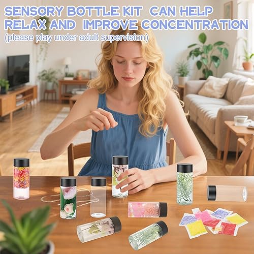 Miniatura 6 de 16 Pcs Empty Sensory Bottles Kits, 300 ml Leakproof Clear Plastic Sensory Bottles with Lids with Sequins Accessories, Reusable Water Bottles for