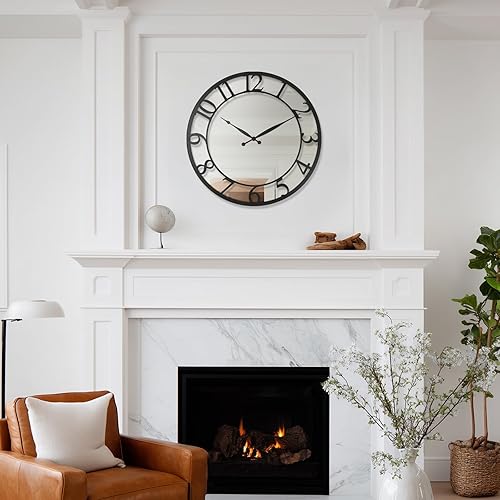 Miniatura 5 de CLXEAST Reloj de pared negro moderno de 21 pulgadas, reloj de pared con esfera de cristal con números arábigos regulares