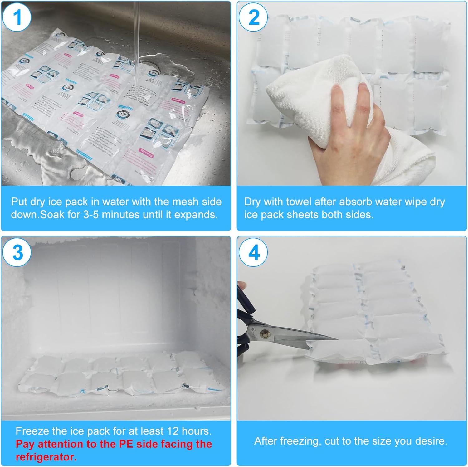 WORLD-BIO Shipping Ice Packs Small Cold Packs for Food Shipping, Long Lasting Dry Ice Packs for Coolers, Reusable Ice Sheets for Coolers Freezer Packs, 96 Cells