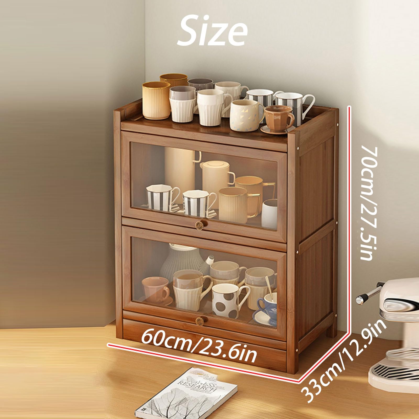 Grande scatola per il pane in legno con porta in vetro, armadietto da cucina per piano di lavoro, organizer per stoviglie