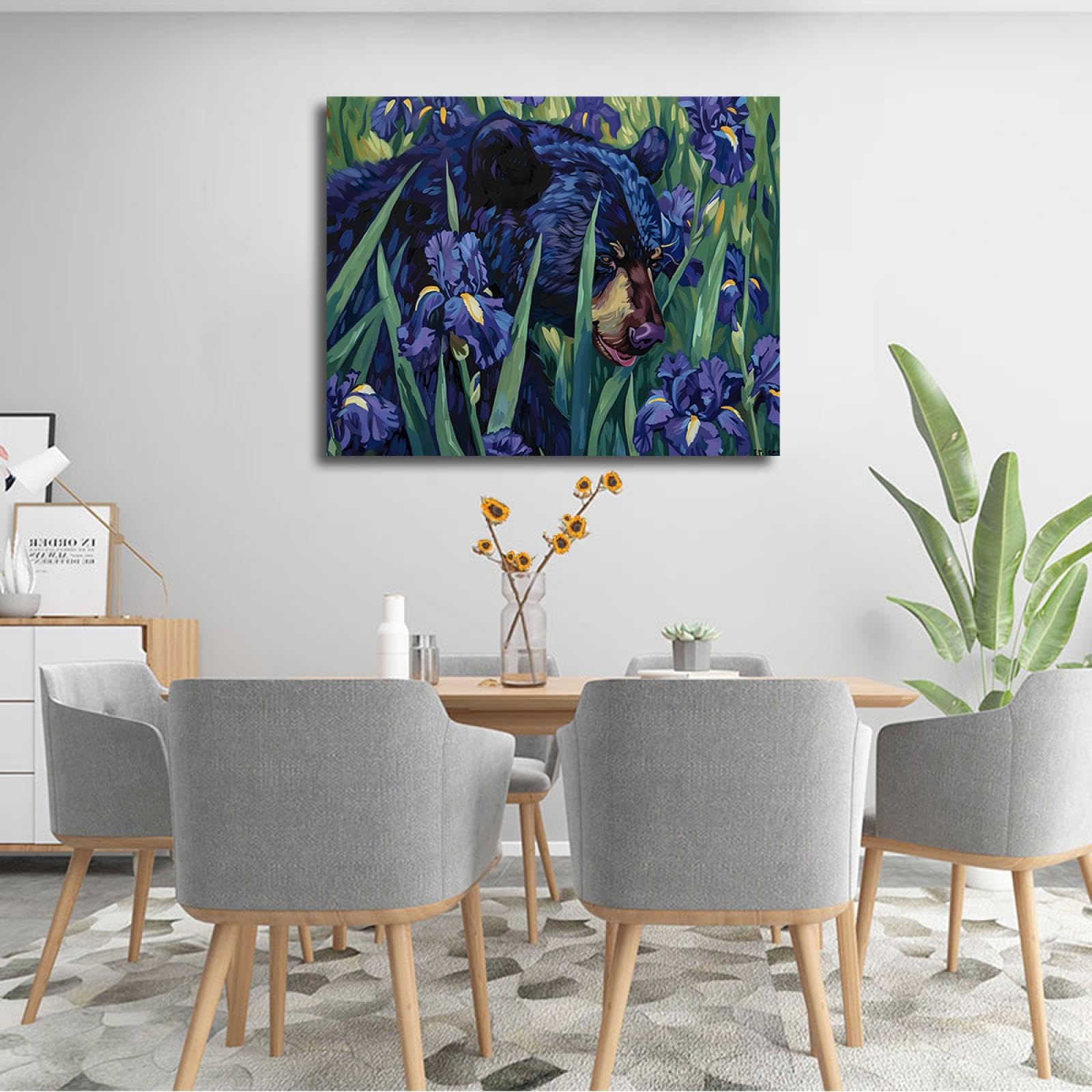 Tema de la vida silvestre Impresiones en lienzo Carteles Plantas y flores Orquídeas y osos grandes Obras de arte Cuadros Arte de pared moderno para la decor del dormitorio 60x72cm Marco interior