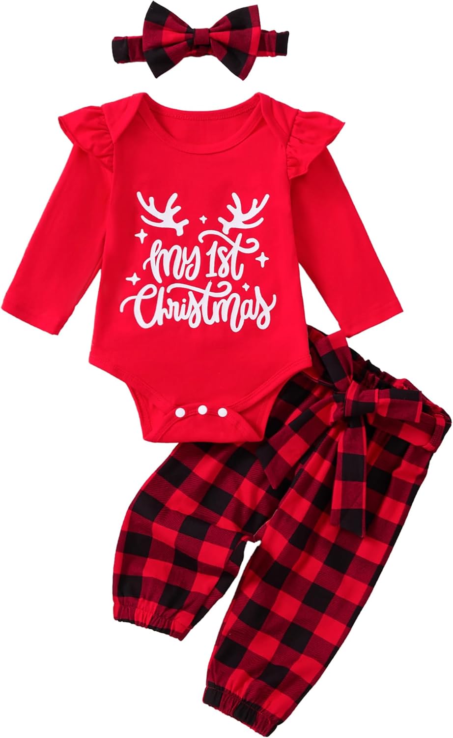 Baby Girl Christmas Outfit Long Sleeve Romper and Pants Set My First Christmas Baby Girl Outfit