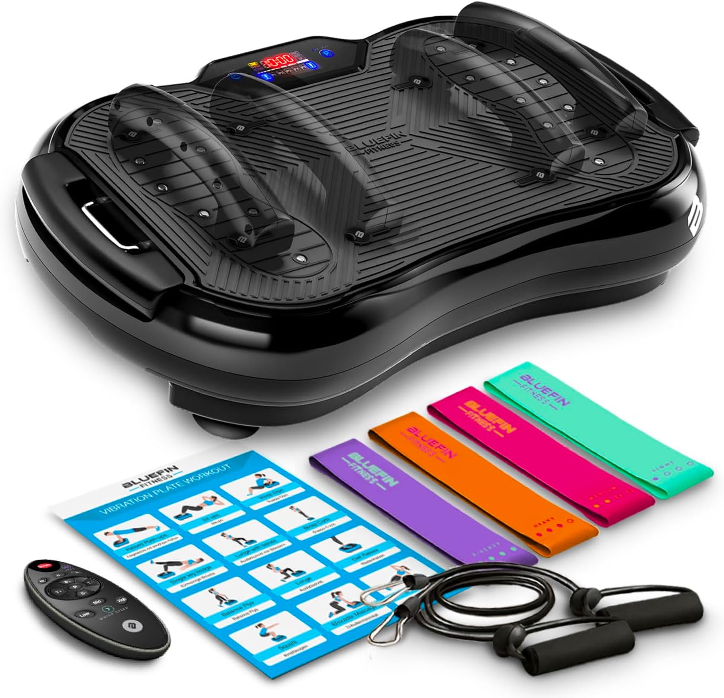 Bluefin® Vibration Plate Exercise Machine for Weight Loss, Toning & Lymphatic Drainage, Full Body Vibrating Platform with 180 Intensity Levels + 5 Programs for Home Fitness