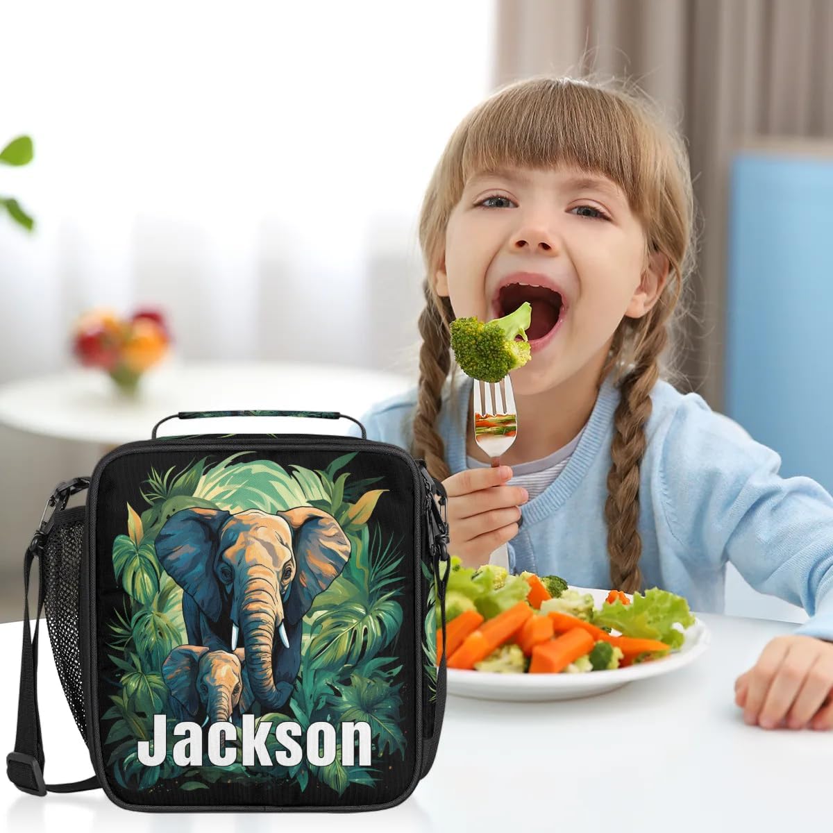 Personalized-Elephant Lunch-Bag for Kids-Boys-Girls, Custom Insulated Cooler Lunch Box with Name, Leakproof-Reusable Lunch Tote Bag for Work Office Picnic