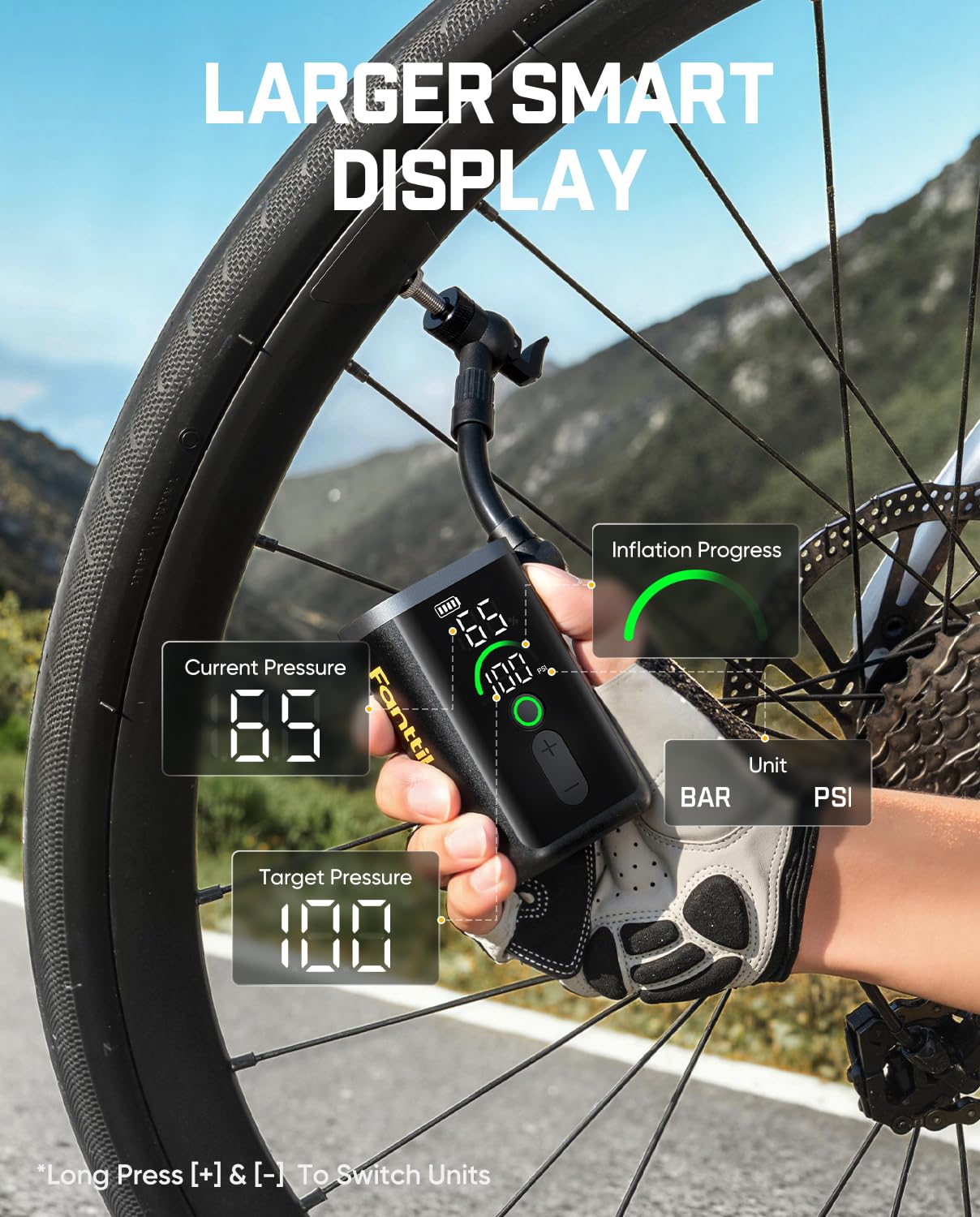 Fanttik X11 Ace Mini bomba de bicicleta, bomba de bicicleta de inflado rápido de 21 segundos con calibre, bomba de aire eléctrica de 150 PSI portátil con válvula Presta y Schrader para bicicleta de
