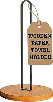 Paper Towel Holder Countertop - Freestanding Black Paper Towel Holder with Bamboo Wood Base, Minimalist Paper Towel Stand for Kitchen Counter, Modern Metal Paper Towel Dispenser for Home, by Bambusi