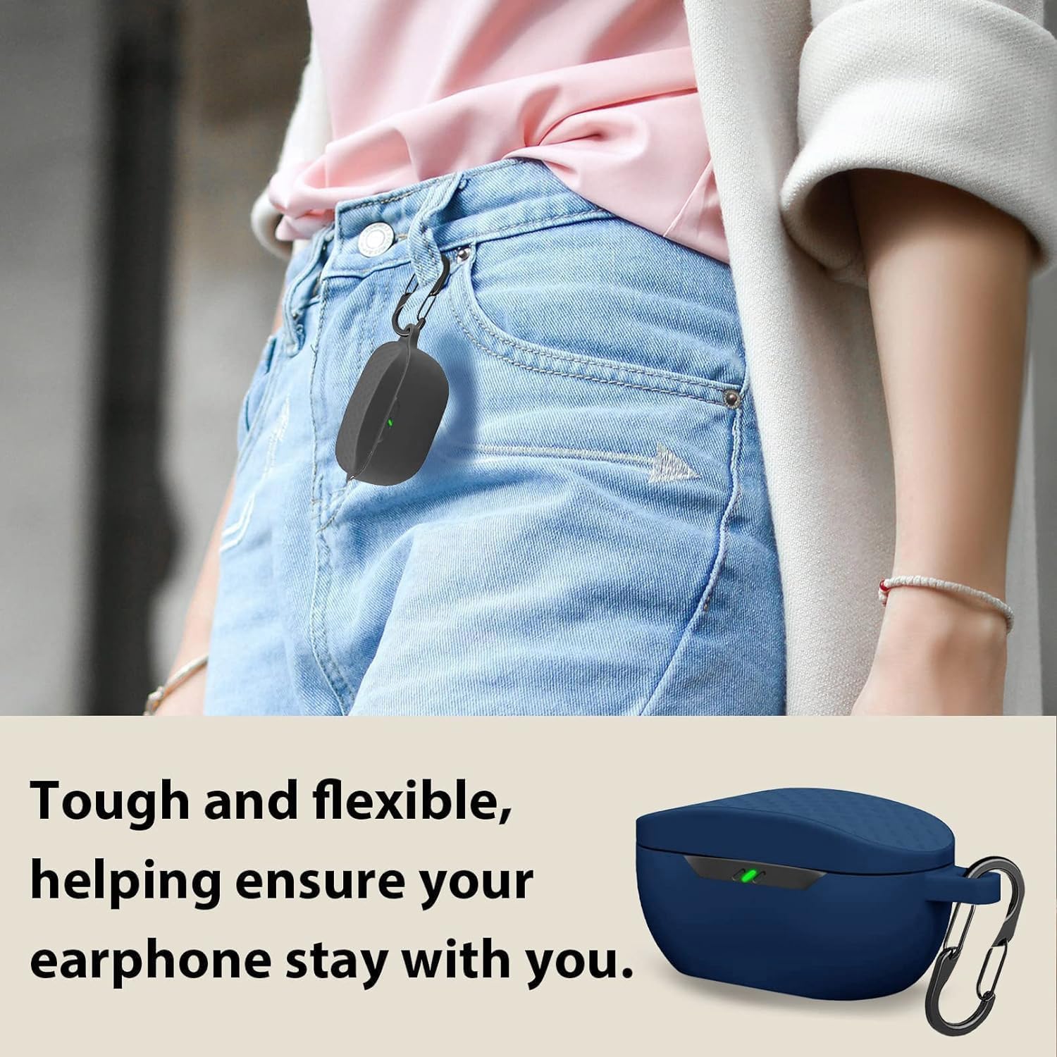 [2 Pack] easyBee Case Compatible with JBL Vibe Buds 2 / JBL Vibe Buds Bluetooth Headphone Charging Cover with 2 Keychain, Soft Liquid Silicone Ultra Thin Shockproof Protective Kit - Black Blue