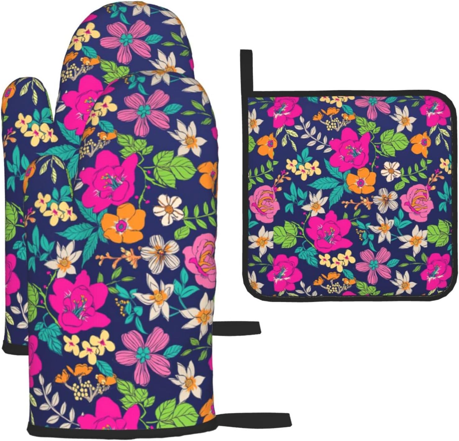 Flowers (3) Print Heat Resistant Microwave Gloves, Used for Baking, Cooking, and Fashion Kitchen Essentials
