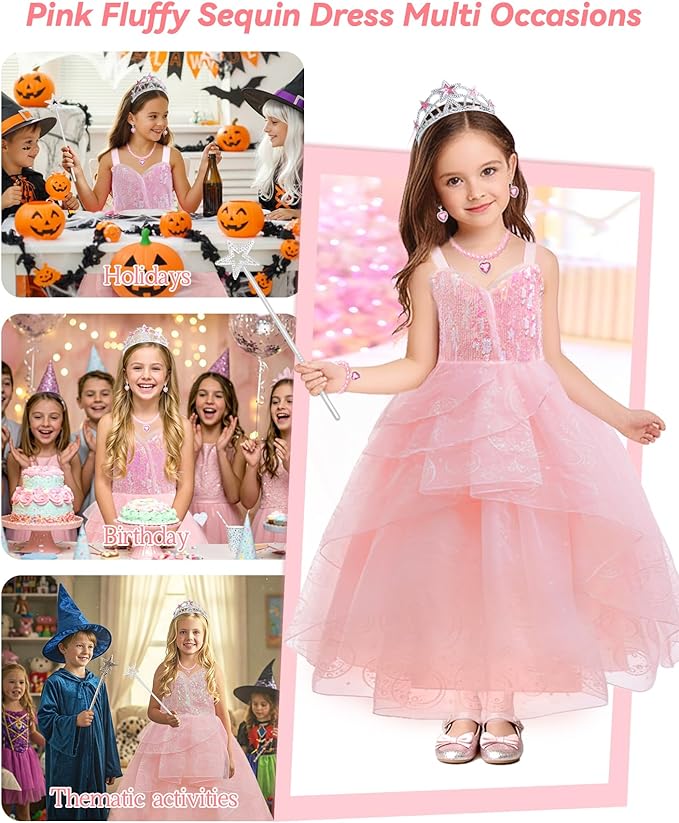 Vestido Disfraz Glinda Wicked Rosado Tul para Niñas Halloween miniatura 6