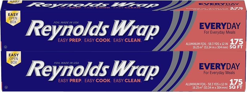 Wrap Everyday Aluminum Foil Rolls, 12 Inch, 2pk, 175sq ft rolls | 2-Roll Bulk Pack, Ideal For Grilling, Baking, Covering Dishes, Storing Leftovers, Tough and Durable, 58.3 yds x 12 in each