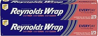 Reynolds Wrap Aluminum Foil Pack, Aluminum Foil Roll Double Pack, Easily Moldable Around Food for a Tight Seal, Great for Covering Dishes and Storing Leftovers, 2 Pack, 175 Sq. Ft. Rolls