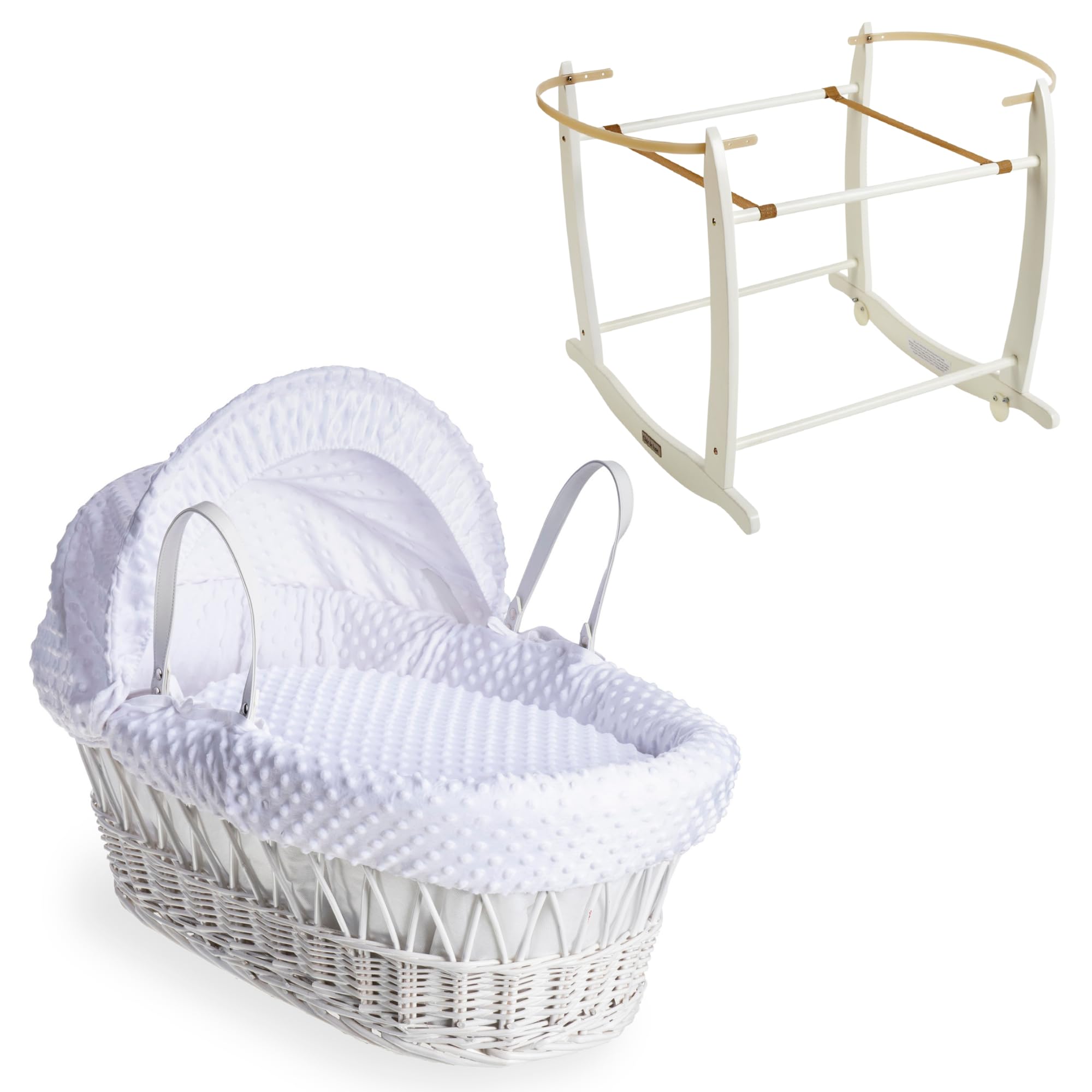 Clair de Lune White Dimple Wicker Moses Basket with Rocking Stand
