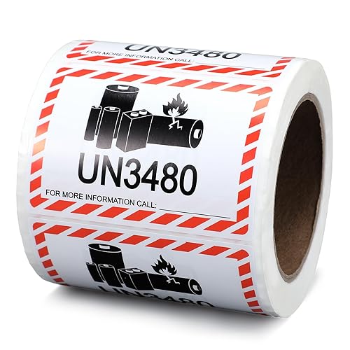 500 Pcs UN3480 Caution Lithium Battery Labels - 4 x
