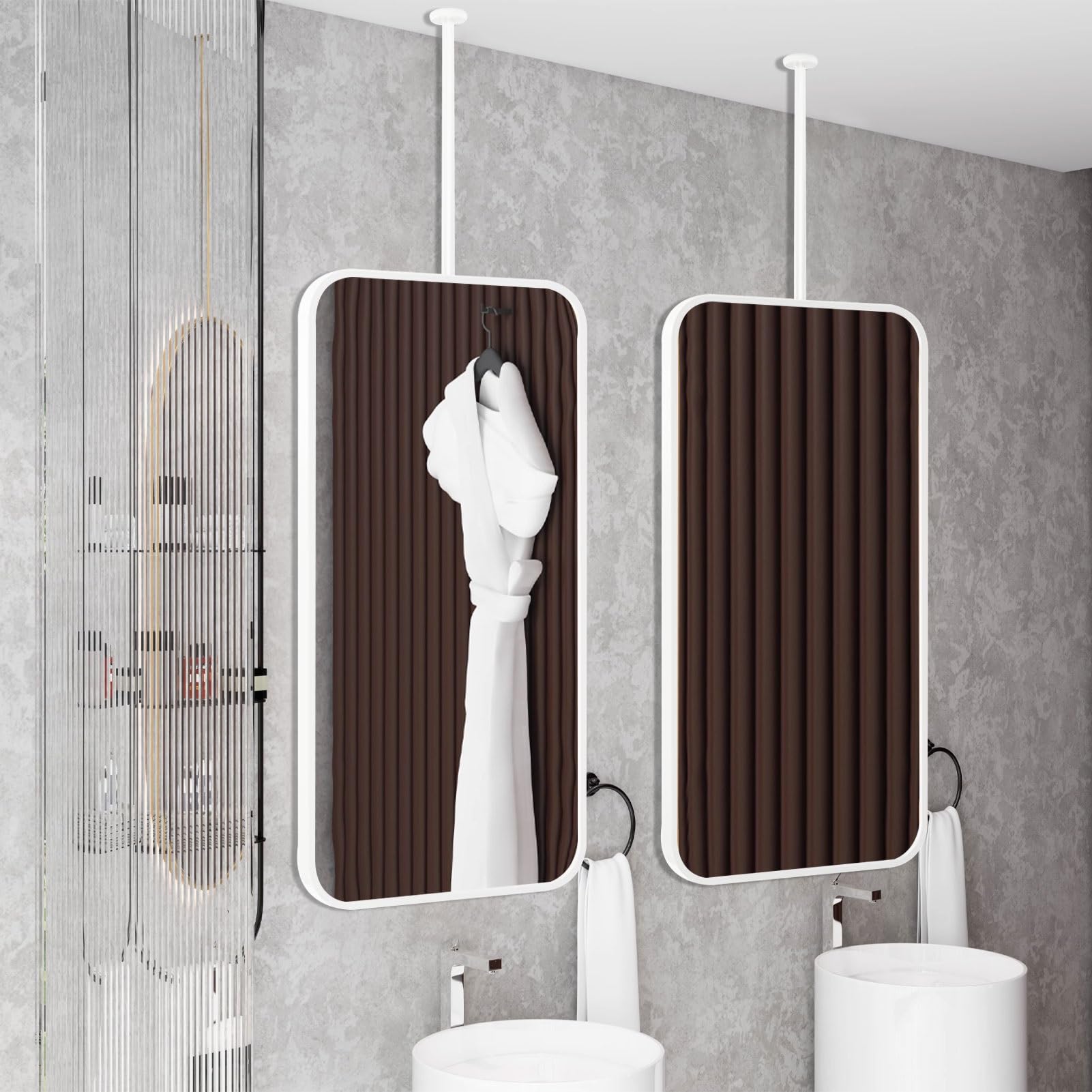 Luyckfrazy White Metal Framed Wall Mirror for Bathroom, Rectangle Ceiling Hanging Mirror with Boom, Suspended Vanity Makeup Mirror for Living Room Bedroom Decor (Size : 40cmx60cm)