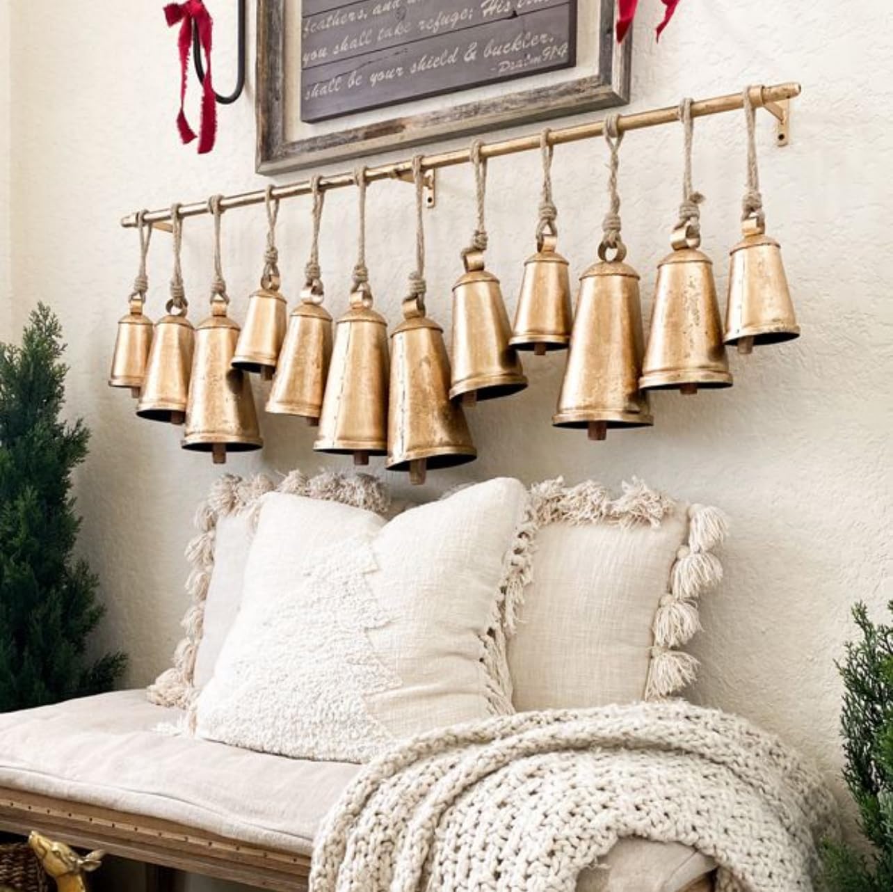 Gold Metal Inspired Narrow Cone Decorative Cow Bell Christmas Bells for Decoration, Rustic Christmas Decor Vintage Style Wind Chimes Bell