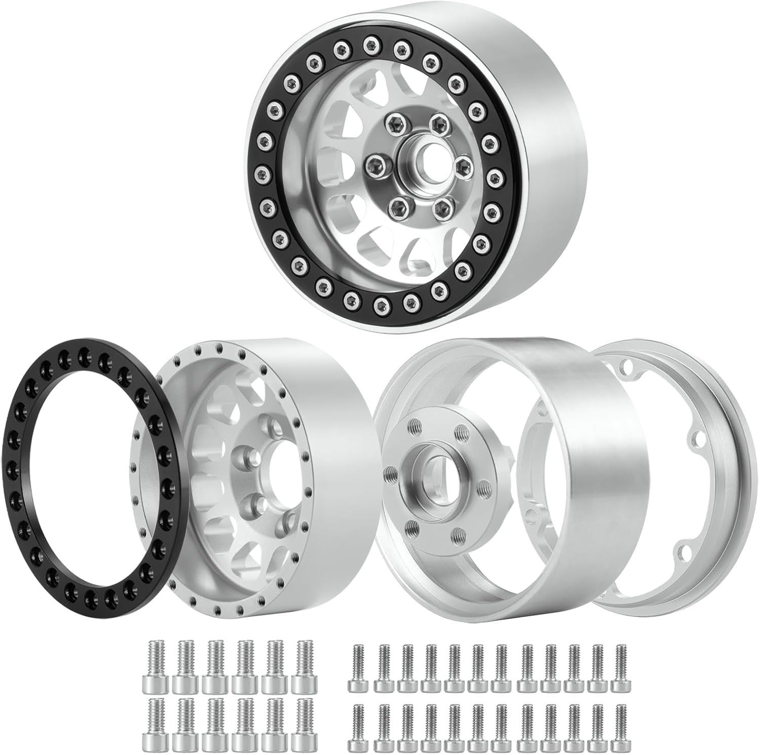 4pcs Metal 1.9inches Beadlocks Wheel Rims, RC Crawler Wheel Hubs for 1/10 Axial Scx10 TRX4 D90 D110 Upgrade Parts (Silver)