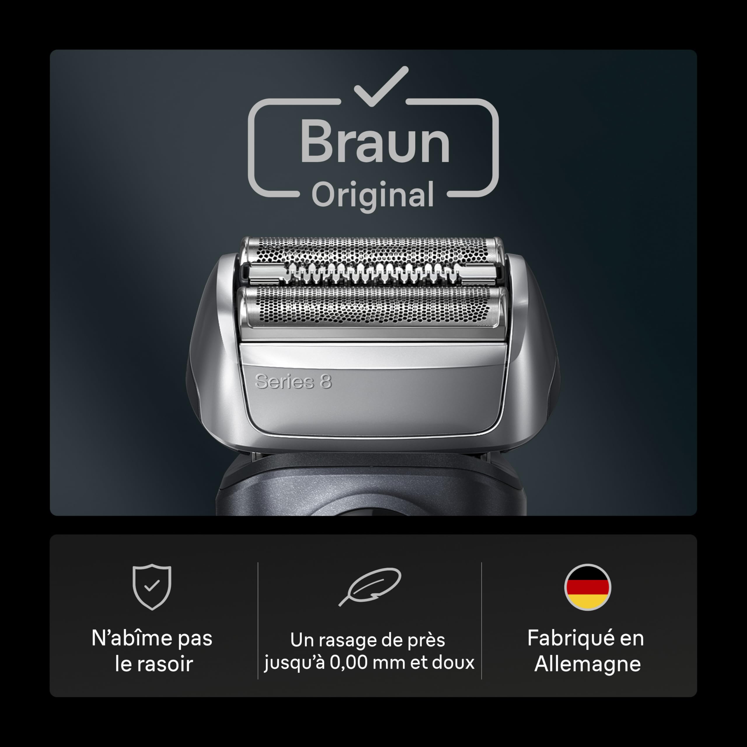 Braun Tête De Rasoir Electrique Homme Series 8 83M, ORIGINALE, Remplacement De La Grille Pour Un Rasage De Près, Lames Ultra Fines Pour Bien Raser La Barbe, Elément De Rechange OFFICIEL
