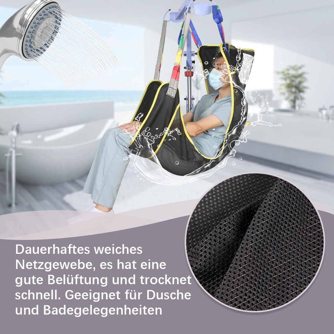 EZ Assistive Full Body Patient Lift Sling features a four points mesh sling for patient transfers and supports up to 500lbs (230kgs). (mittel)