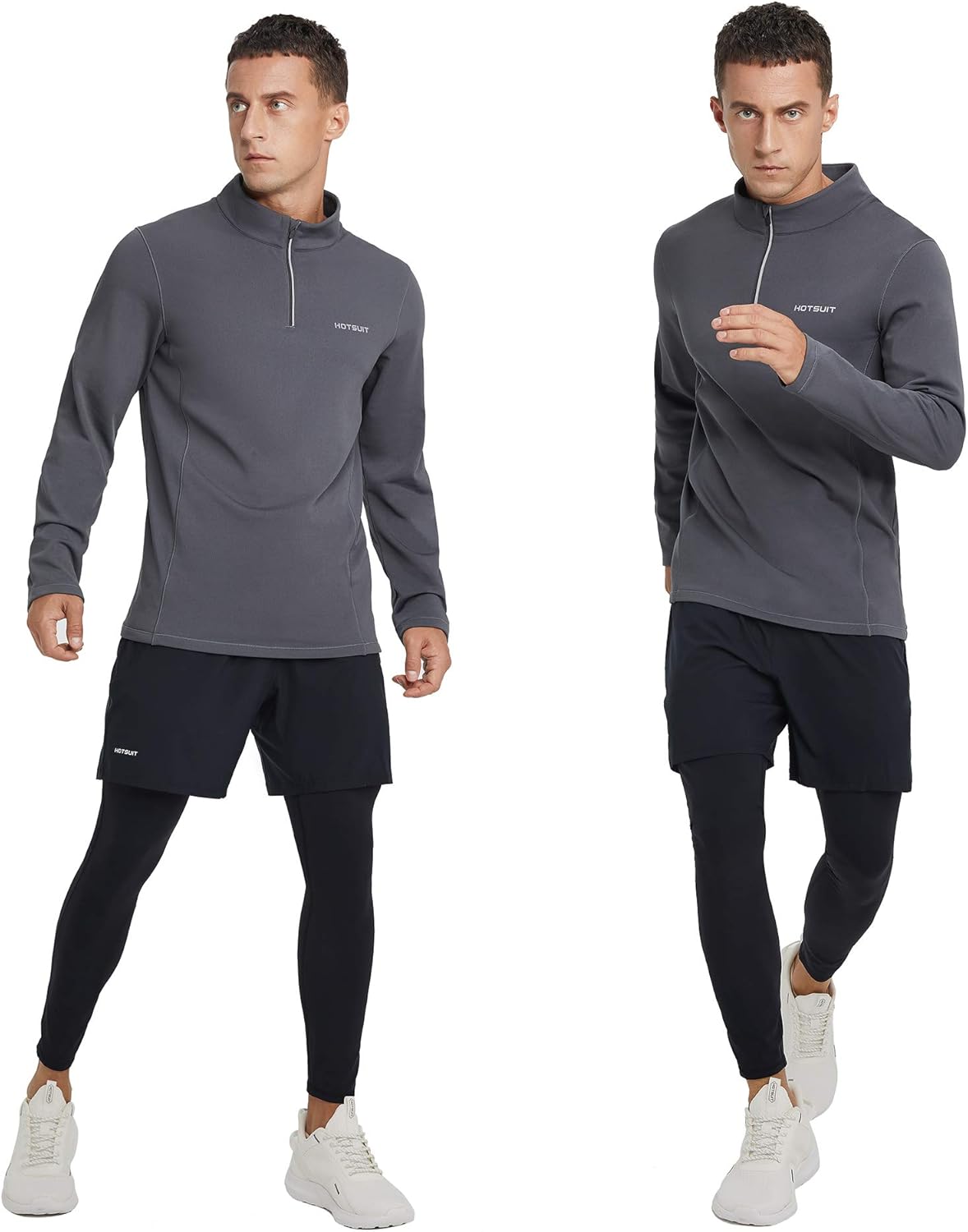 HOTSUIT 1/4 Zip Pullover Mens Running Shirt Quarter Zip Fleece Pullover Long Sleeve Quick Dry Lightweight Reflective : Clothing, Shoes & Jewelry
