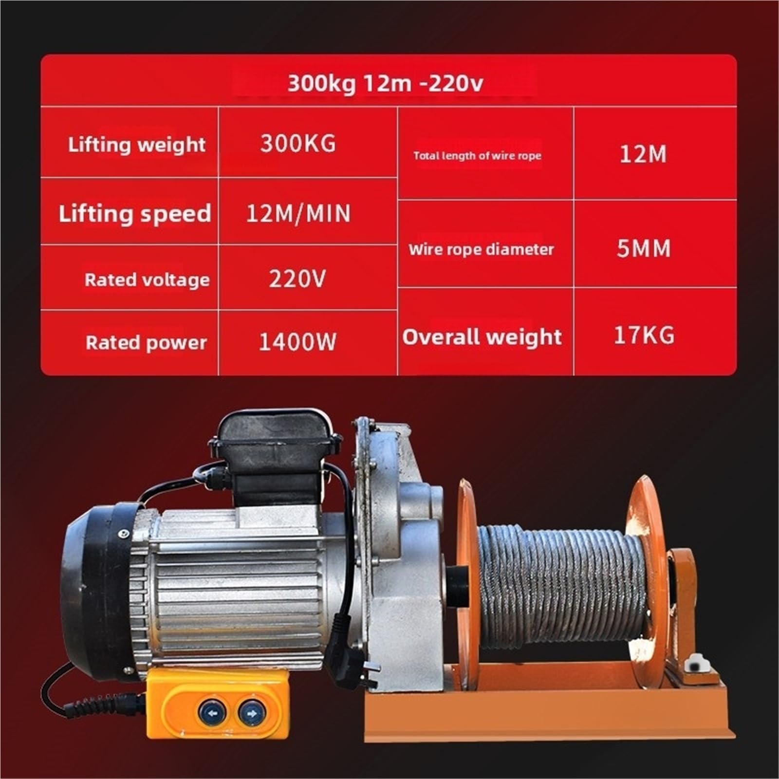 Paranco a Leva Elettrico Mini Verricello Elettrico Gru Di Sollevamento Domestico 220V Piccolo Per Multifunzionale Industriale(220V-300kg-12m)