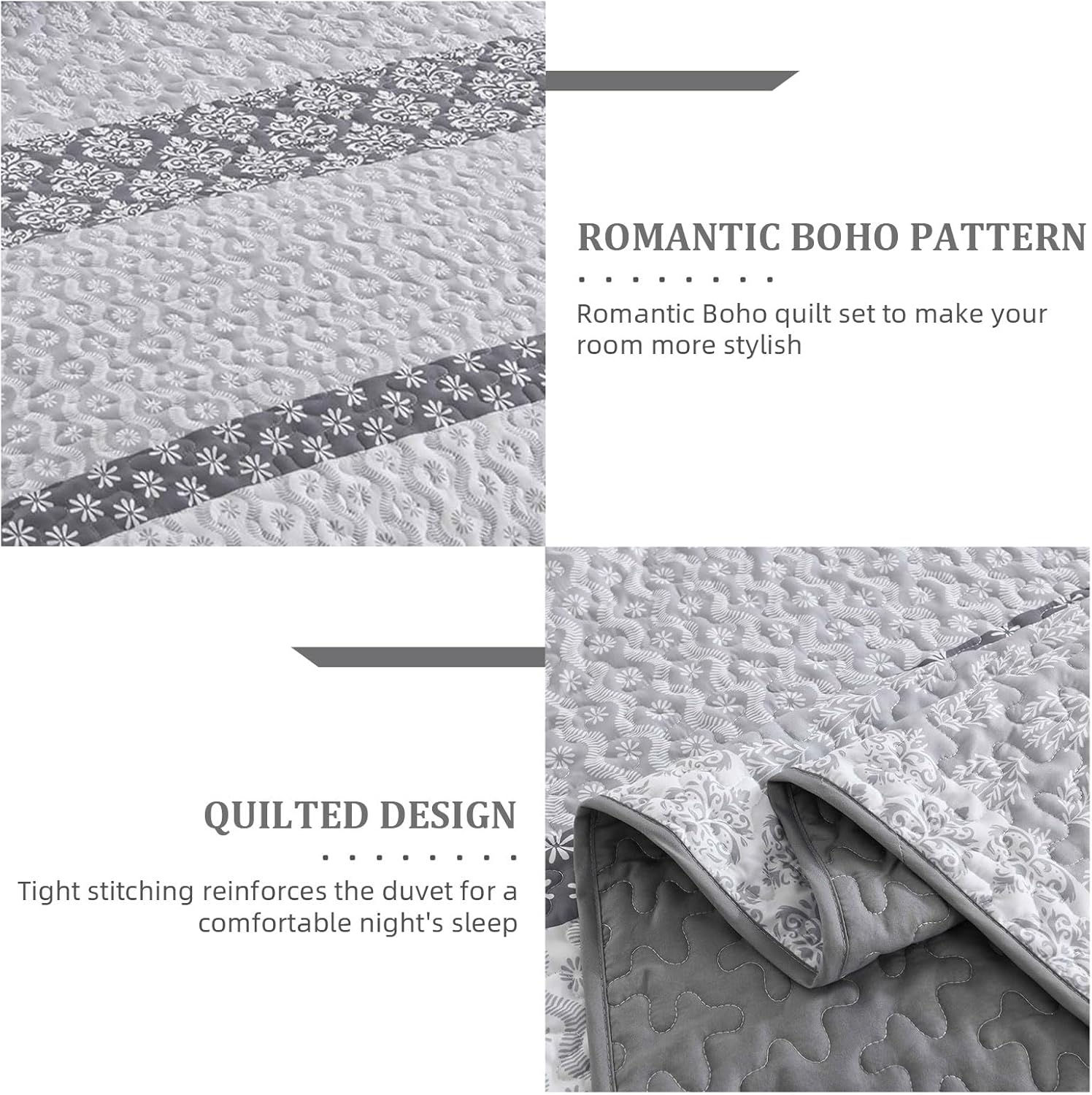 Cottolester Boho Quilt Set King Size Gray Farmhouse Quilt Bedding Set Striped Lightweight Summer Bedspread Coverlet Bedding Set 104"x90" (3 Pieces) - Image 4