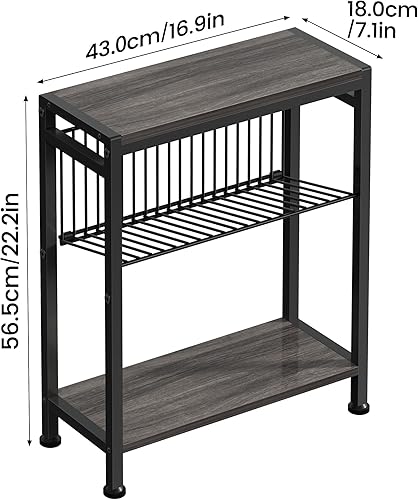 Miniatura 32 de Mesa auxiliar delgada para espacios pequeños, diseño 2 en 1 con soporte para revistas, marrón rústico Marrón (Rustic Brown),Negro -,Bricolaje