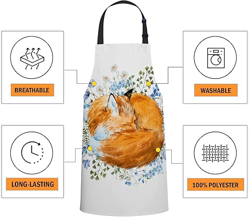 Miniatura 4 de oFloral Delantal de zorro para dormir de acuarela, delantal ajustable unisex, delantal de chef de cocina, delantal para mujeres y hombres para