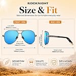 ROCKNIGHT Polarized Aviator Sunglasses for Men Women UV400 Metal Frame Flat Top Driving Outdoor Shades Lightweight 58mm