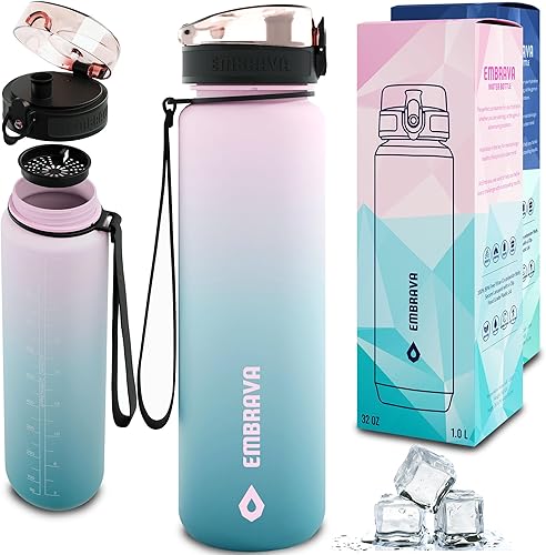 Miniatura 10 de Embrava Botella de agua deportiva - 32oz grande - Tapa de cierre rápido para beber rápidamente - Libre de BPA y BPS - A prueba de fugas, tapa Aqua