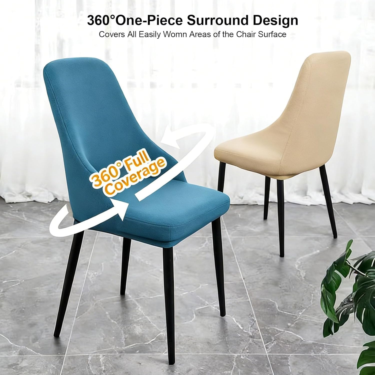 Dining Chair Slipcover Set of 2/4/6 Curved Back Chairs Covers Mid Century Modern Chair Cover for Kitchen/Dining/Living Room Counter,Blue,6pcs
