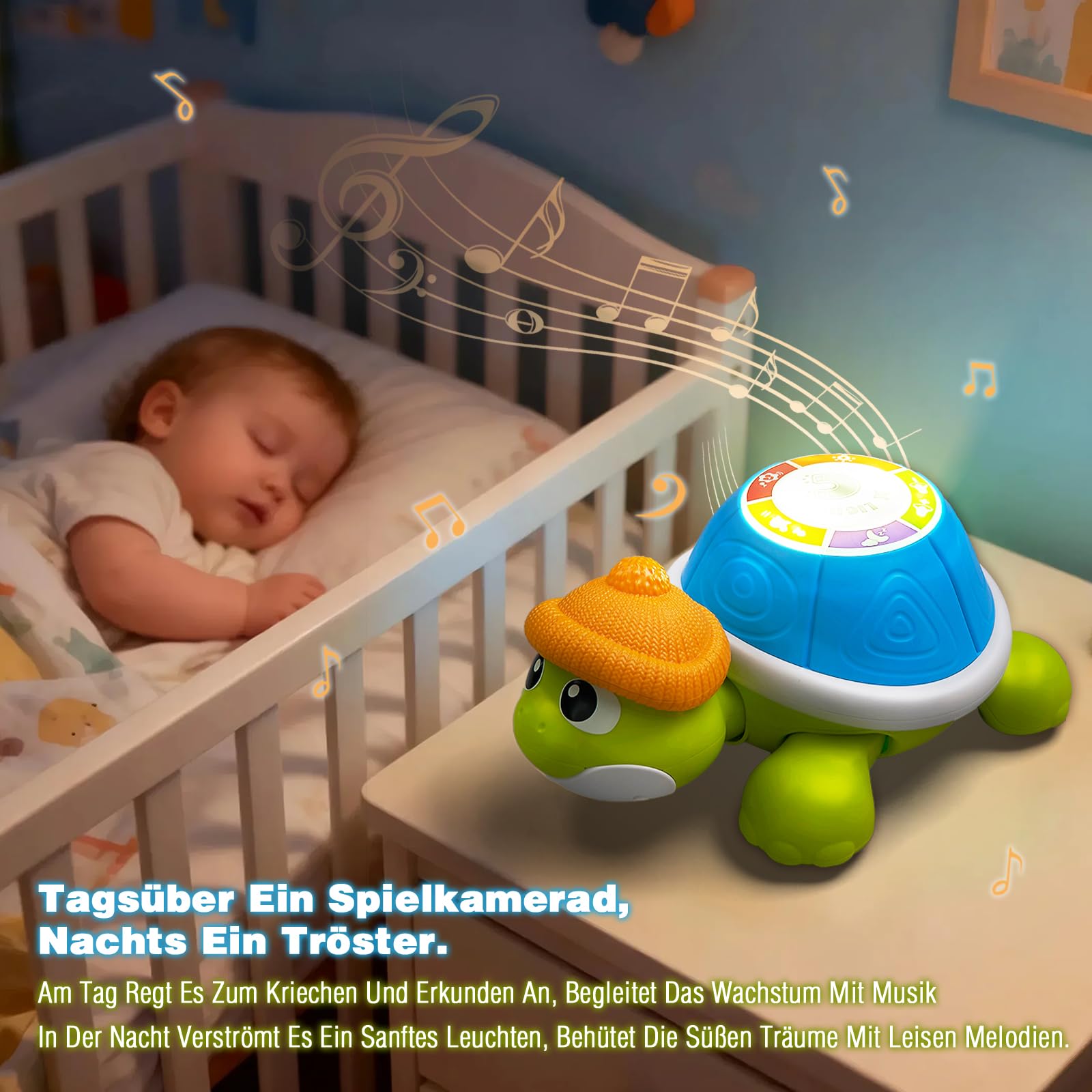 HILKKET Baby Krabbel Spielzeug ab 3 6 9 Monate, 3 PCS Schildkröten Krabbelspielzeug mit Licht und Musik, Frühkindliches Lernspielzeug, Tummy Time Baby Toys, Neugeborenes Spielzeug Geschenk