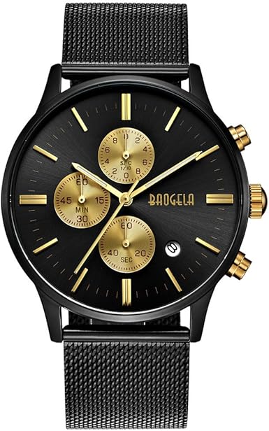 BUREI Herrenuhr Minimalistisch Schwarz - Slim Analog Quarz Uhr Mit Mesh Armband