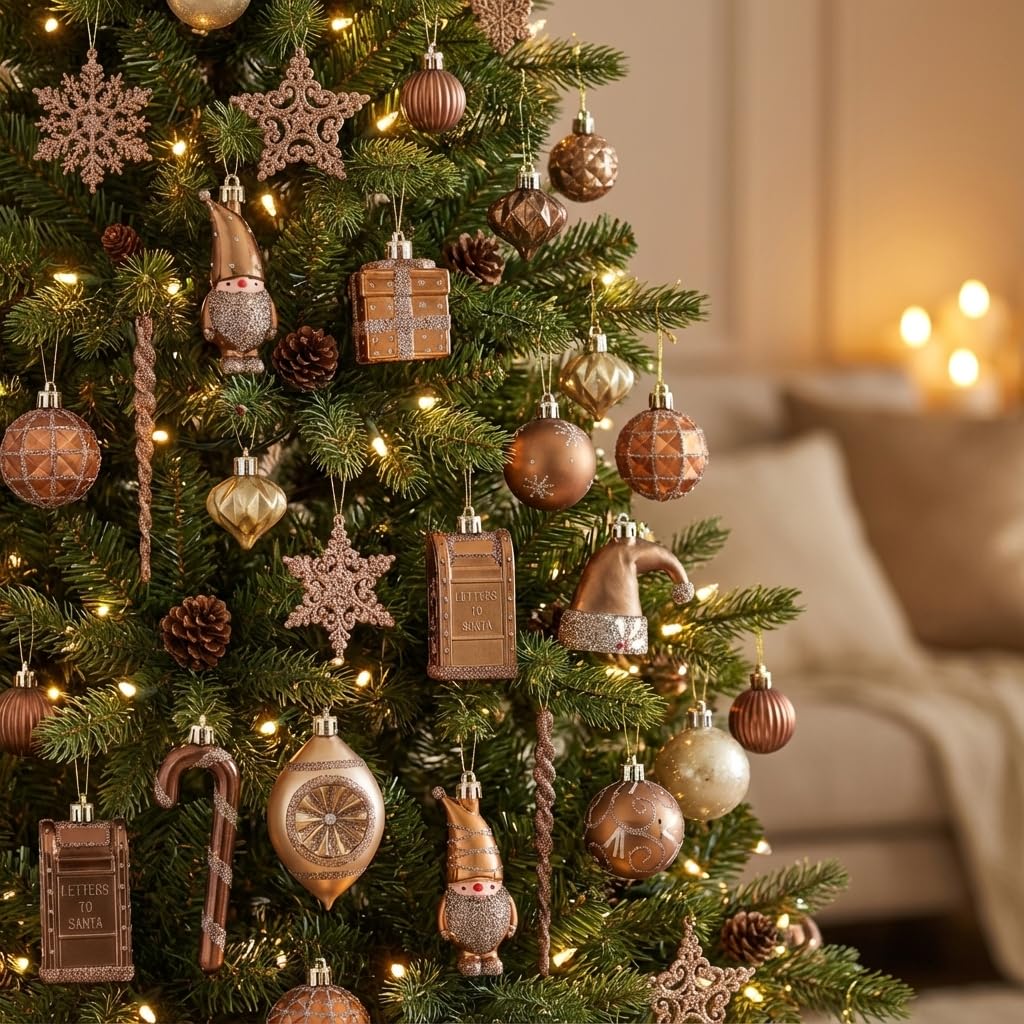 Valery Madelyn Weihnachtsbaumschmuck-Set, 100 Karat Bronze, Kupfer, Braun und Gold, bruchsicher, Weihnachtsbaumschmuck, Luxus-hängende Kugel-Ornamente für Weihnachten, Urlaub, Party-Dekoration