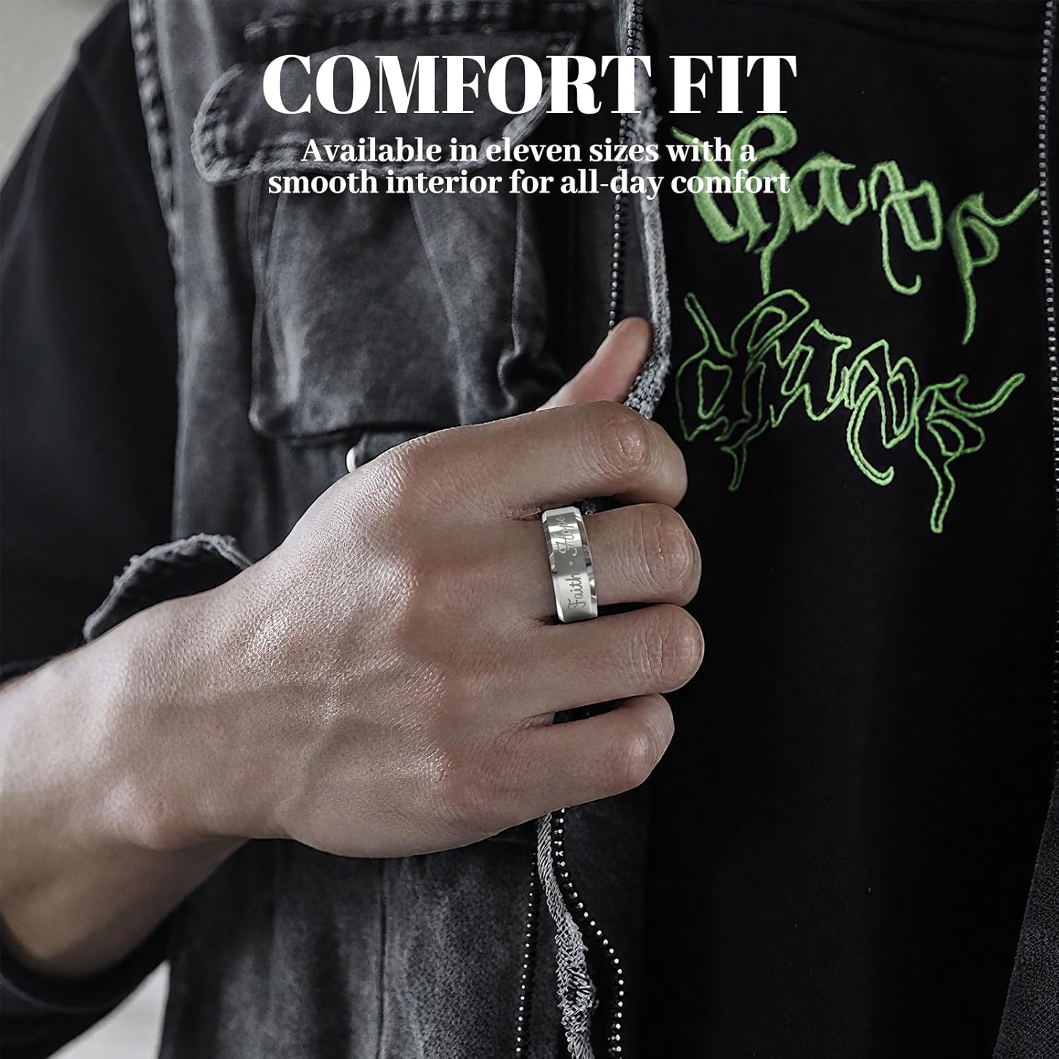 CONBOLA Tungsten Ring for Men,6mm 8mm Wedding Band, Silver Polished Finish Step Edge Wedding Rings for Men Women,Goth Style Matte Rings Engagement Rings, Durable Mens Wedding Band Jewelry Gift Comfort Fit - Image 6