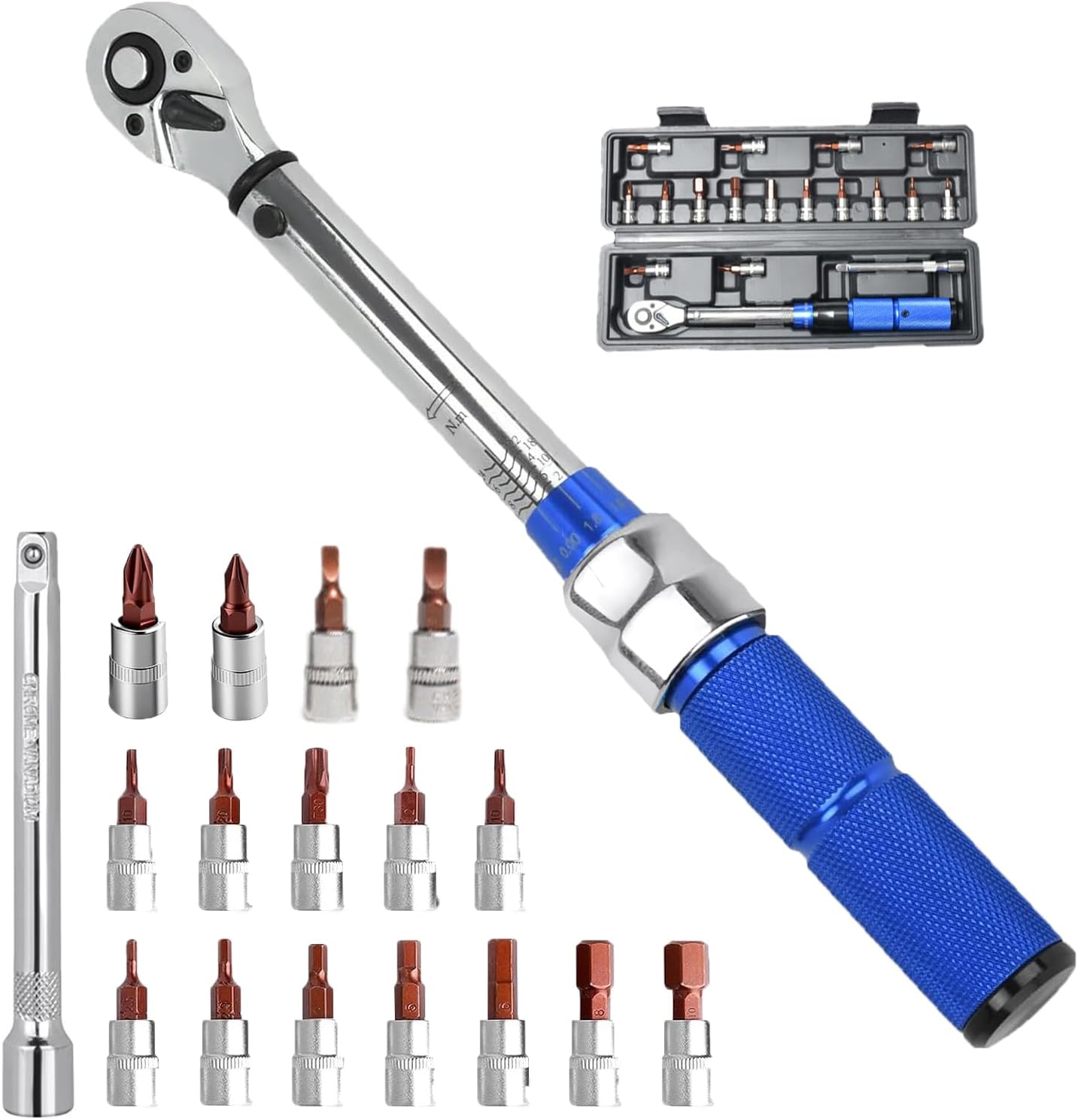 COTOUXKER Bike Torque Wrench Set, 1/4 Inch Drive Torque Wrench 2 to 14 Nm Bicycle Tool Kit for MTB Mountain Road Bikes with Allen Key, Torx Sockets, Extension Bar
