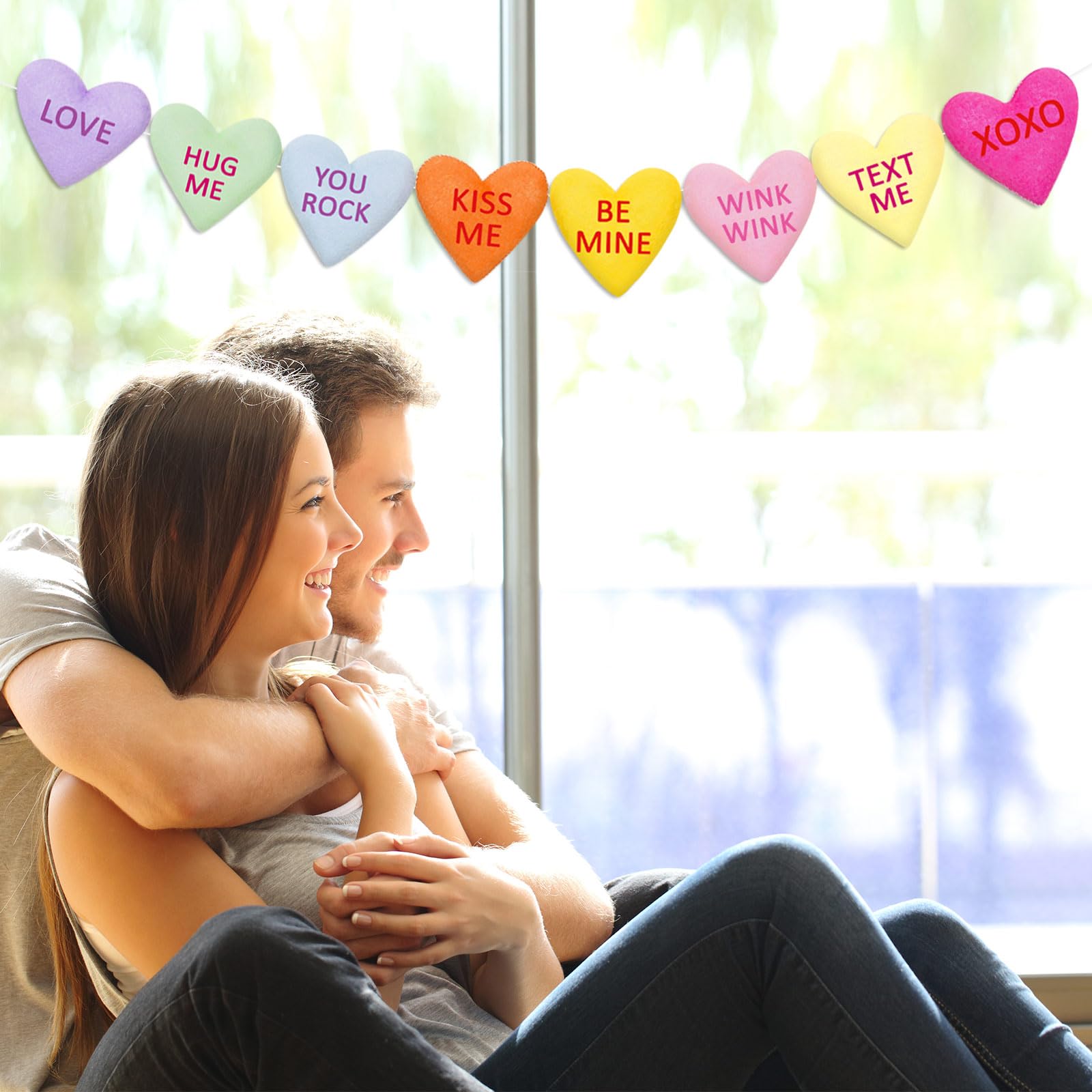 JarThenaAMCS Valentinstag-Filz-Banner, 3D-Gesprächs-Herz-Banner, Bunte Herz-Sprüche, Wimpelkette, Girlande für Hochzeit, Geburtstag, Party, hängende Dekoration