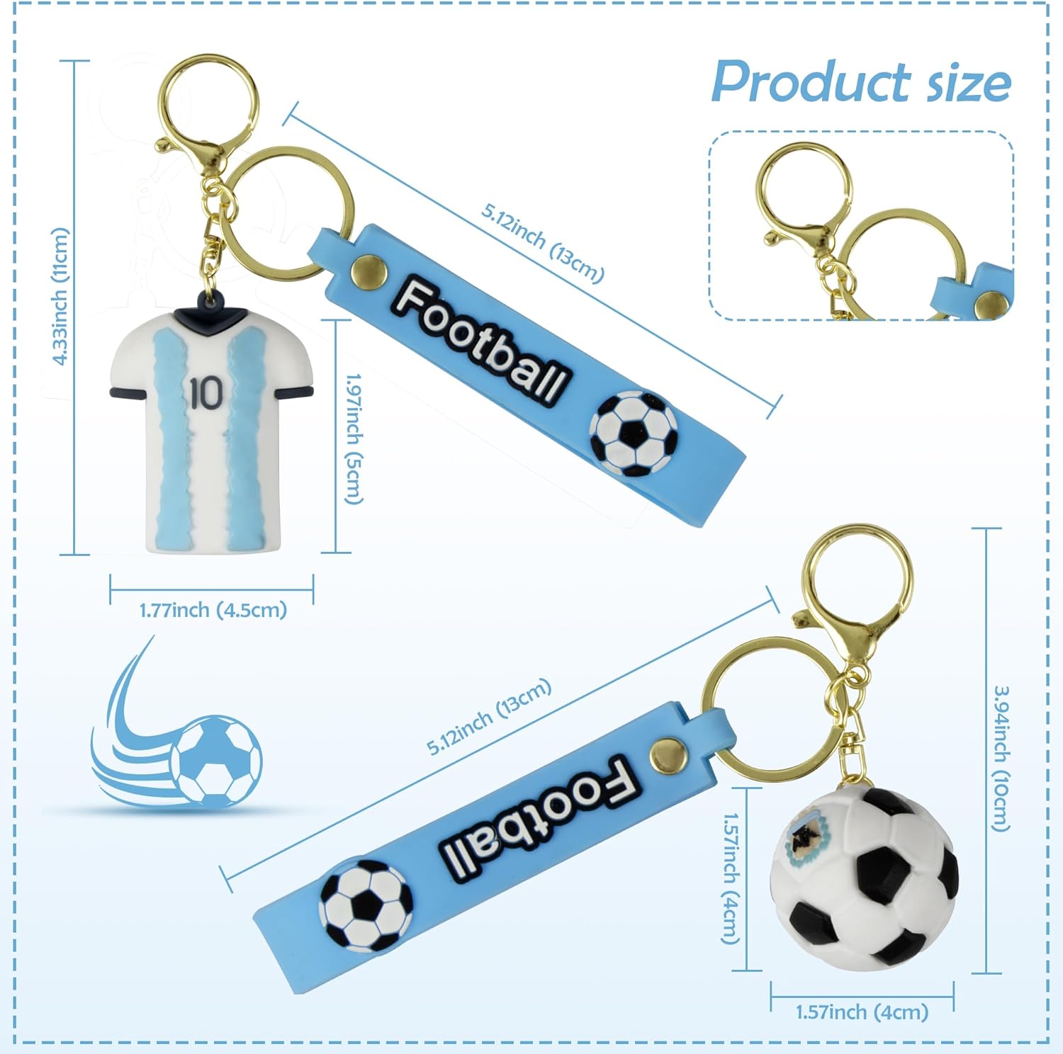 2 Pcs Soccer Football Keychains, Cute Soccer Ball Keyring for keys, backpack, or sports bag,3D Silicone Global Iconic Jersey Soccer Key Chain,Gift Souvenirs for Fans - Image 2