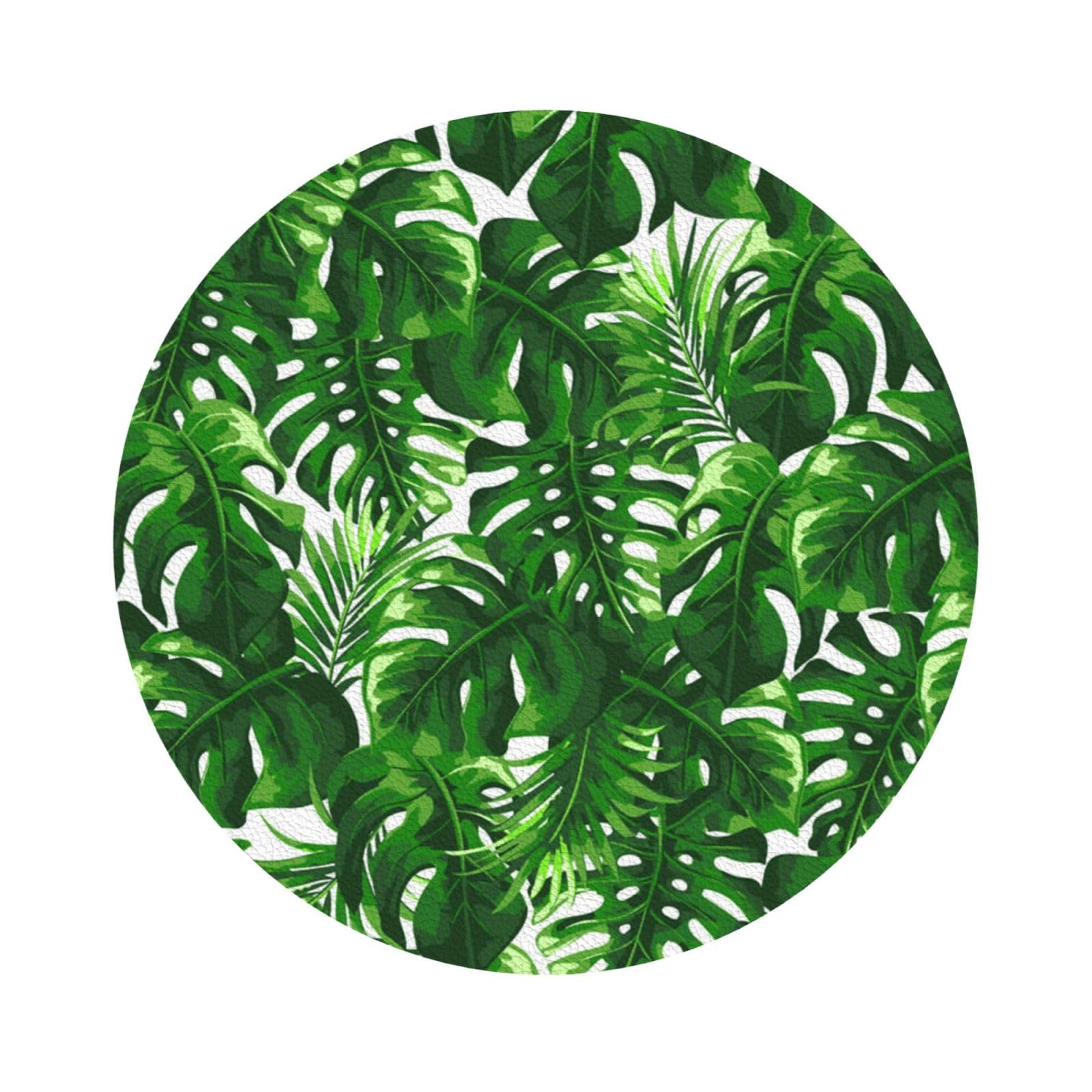 Monstera Deliciosa Banana Palm PU Leather Coasters Set of 6 Round Drink Coasters