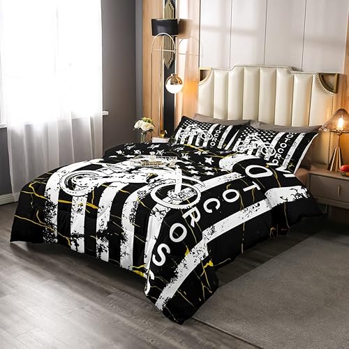 Miniatura 2 de Erosebridal Juego de edredón de motocross para niños, juego de ropa de cama de bandera estadounidense, tamaño matrimonial, edredón a rayas de