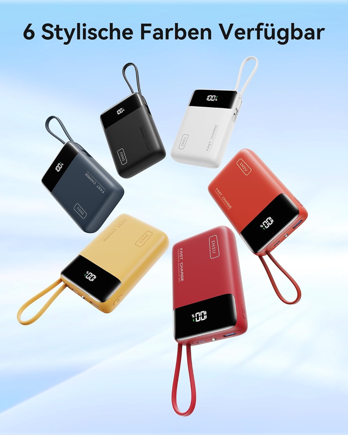 Top view of INIU P51L showing USB-A and USB-C ports