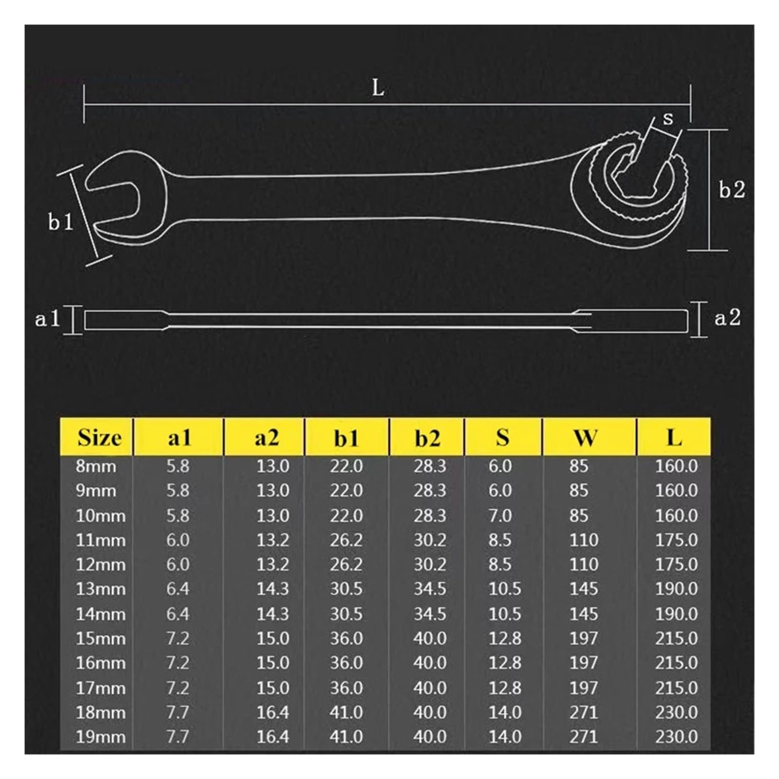 ZXYZXYZZ Tubing Ratchet Wrench Set With Open Flex-head Metric Tubing Combination Wrench Set Tubing Ratchet Wrench Hand Tool Sets(14mm)