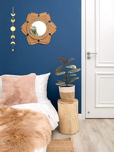 Miniatura 4 de Mkono Espejo de pared colgante de macramé y fase lunar para colgar en la pared, decoración bohemia del hogar para apartamento, dormitorio, sala de